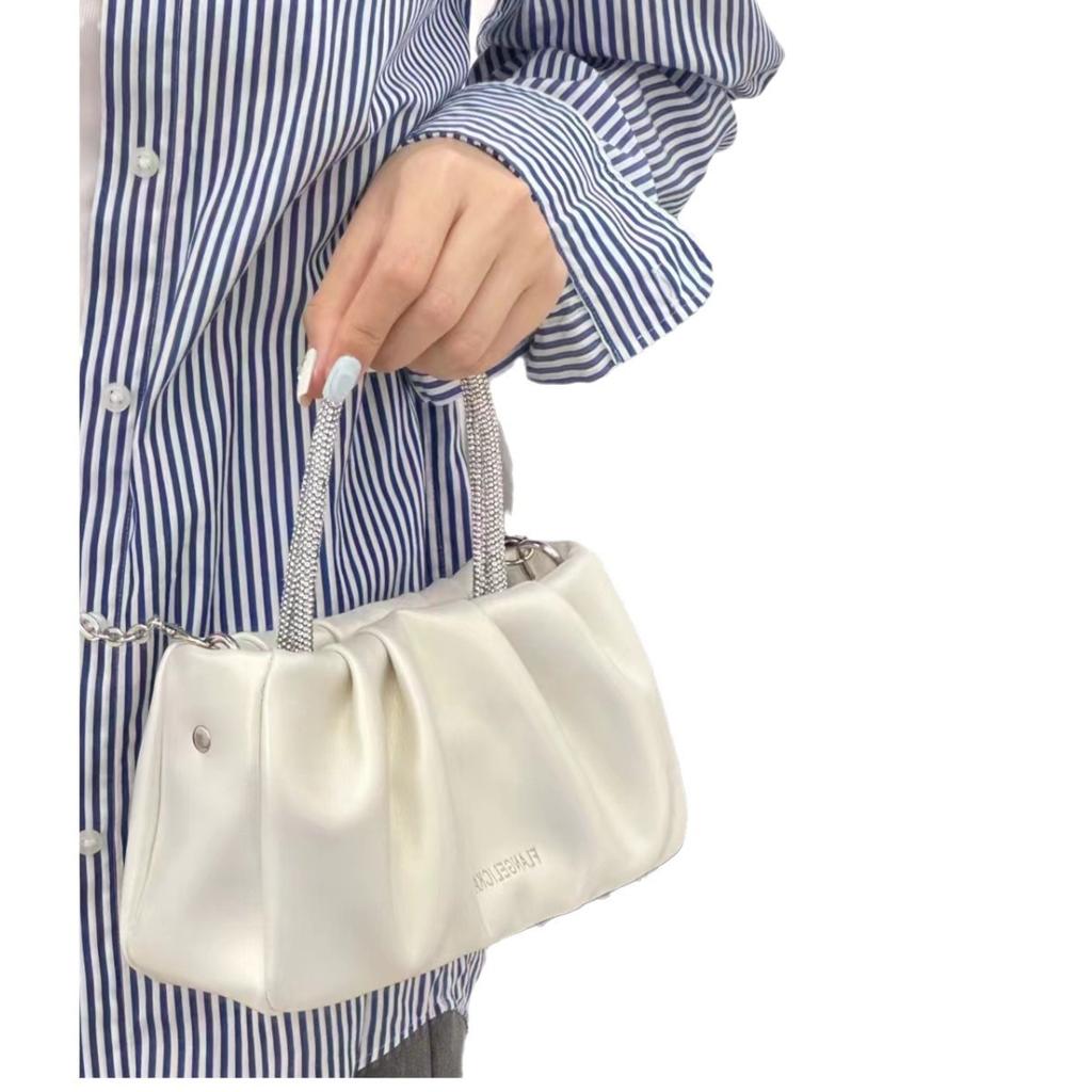 Cloud Bag Women's New Fairy Diamond-inlaid Handbag Fashionable and Fashionable Pleated One-shoulder Crossbody Chain Bag