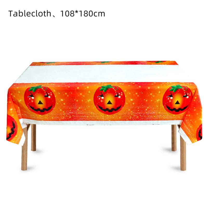 Halloween Fright Night Tablecloth: Pumpkin Ghost Castle Design, Disposable PE Material