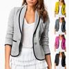 Women Solid Open Front Pockets Cardigan Formal Suit Long Sleeve Blouse Coat
