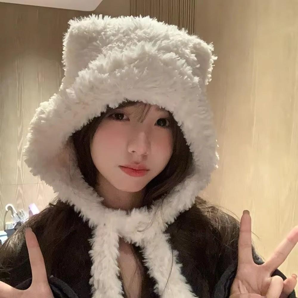Bear Ear Knitted Woolen Hat Windproof Ear Protection Cap Fashion Winter Bomber Hat Outdoor