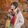 Autumn and Winter Rainbow Plaid Warm Scarf Sweet Soft Waxy Long Mohair Fringed Scarf Retro