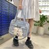 Japanese Cute Transparent Canvas Fashion Girls One Shoulder Bag Student Personality Crossbody Bag with Badge Doll Bag