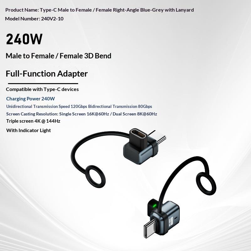 USB4 240 Вт PD 5 А Прямой угол USB C на Type C Конвертер Быстрая зарядка Синхронизация данных Адаптер для автомобиля Кемпинга Поездки Зарядка