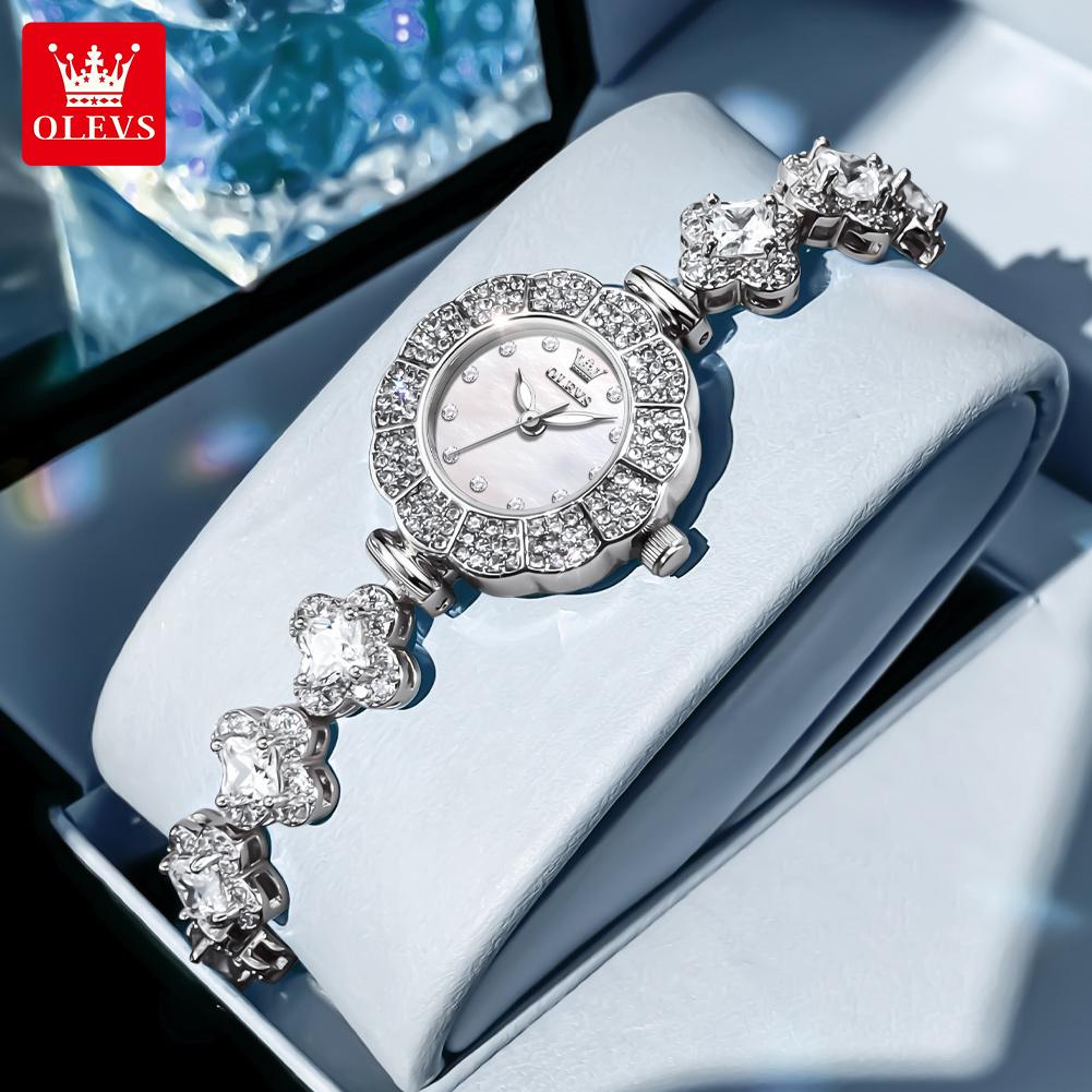 Ladies' Light Luxury Fashion Watch Full Diamond Inlaid Petal Shaped Dial Valentine's Day Gift Creative Quartz Watch