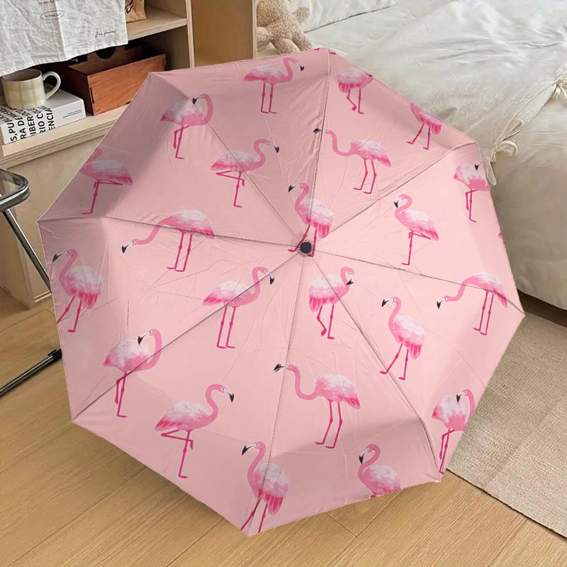 1 шт. Зонт-трость с автоматическим открытием и закрытием, дизайн с узором "Розовый фламинго", высококачественный дорожный зонт, c1128041