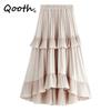 Women Retro Ruffle Edge Pleated Cake Skirt Elegant Elastic Waist Irregular Long A-line Skirt For Spring Autumn QT2141