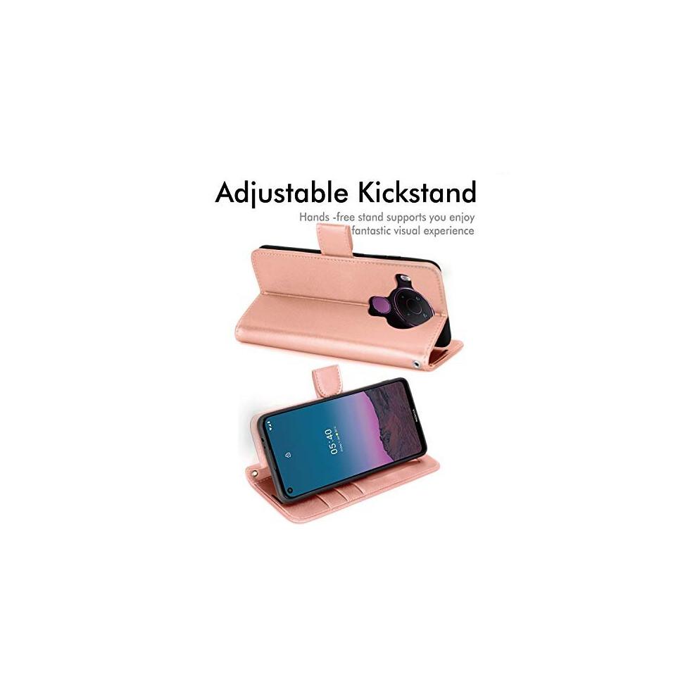 (Rose Gold) Wallet Case fits Nokia 5.4 - Leather Wallet Flip Protective Case Cover with Card Slots, Kickstand and Wrist Strap - PU Leather Flip Cover