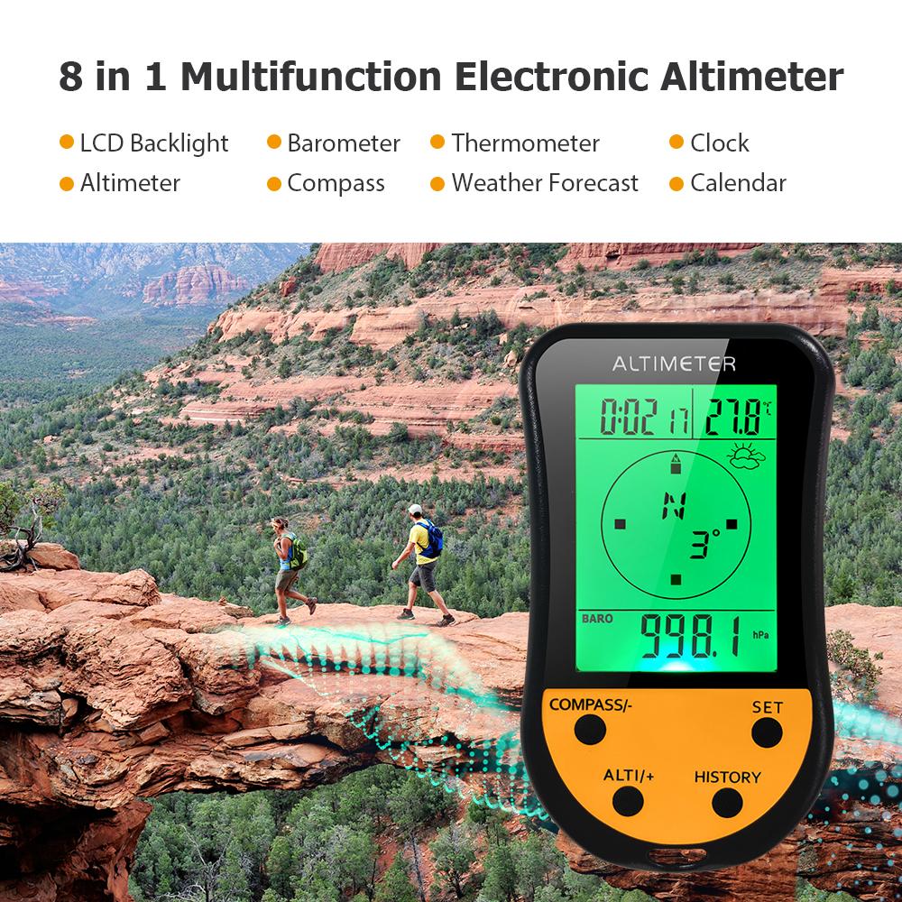 Electronic Digital Altimeter 8 in 1 Multifunction LCD Backlight Mini Altimeter Barometer Compass Thermometer Weather