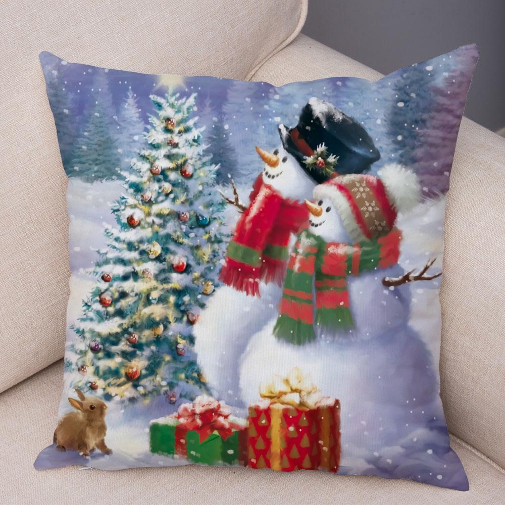 Cute Cartoon Snowman Cushion Cover Christmas Decoration Soft Plush Pillowcase Living Room Sofa Ornaments Bedroom Home