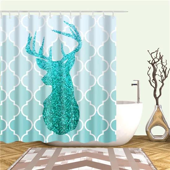 Cartoon Animals Deer Zebra Butterfly Pattern Bathroom Shower Curtains Fabric Waterproof Polyester Bath Curtains with 12 Hooks