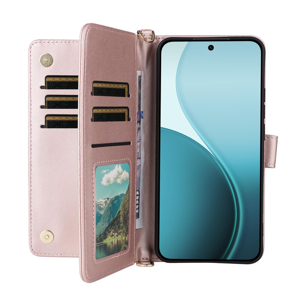 For Oppo Reno14 5G (Global) Case with Shoulder/Wrist Strap Leather Phone Cover Stand Wallet