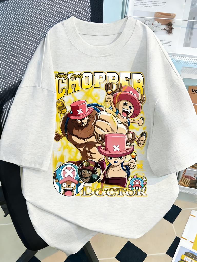 Plus Size One Piece Anime Printed Men and Women Tshirt Casual Parent Child Top Fashion Harajuku Style Street Wear Summer Y2K