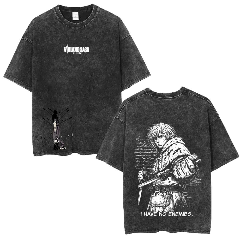 Anime Vagabond Miyamoto Musashi Washed Vintage T Shirt Men's Women Manga Casual Oversized T-shirts Male Fashion Retro Streetwear