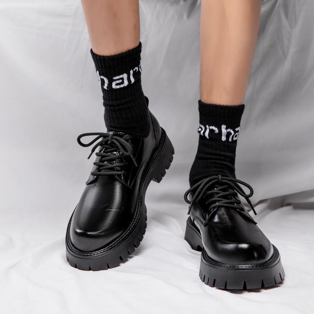 Derby Thick Soled Men's Leather Shoes Fashionable Minimalist Style Daily Outdoor Trendy Party Adult Office Groom's Shoes