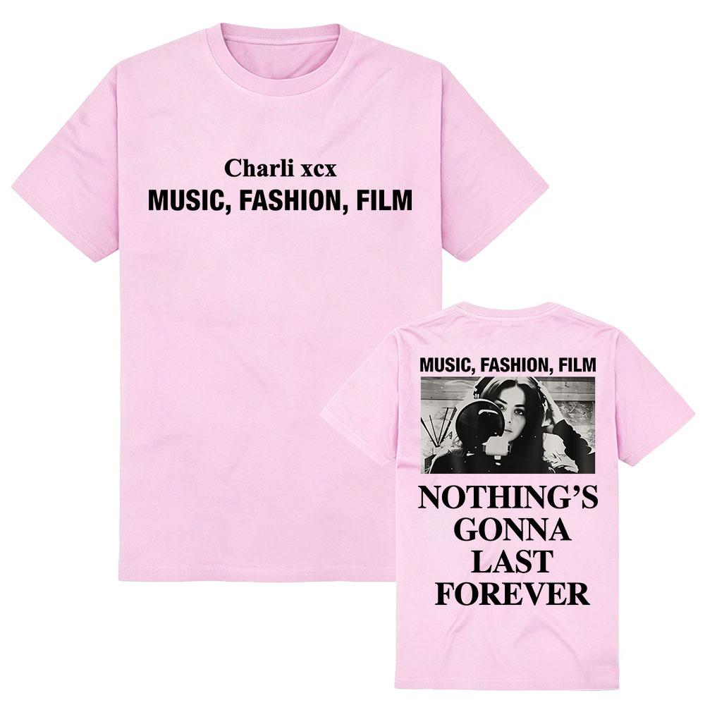 Charli XCX Музыка Мода Фильм Футболки Унисекс Двусторонняя Футболка с Графическим Принтом в виде Букв Круглый Вырез Короткий Рукав Винтажная Ретро Одежда