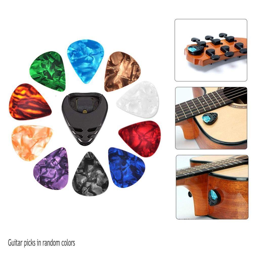 10PCS Random Color Guitar Picks & Guitar Pick Holder Stick-on Holder Finger Guitar Pick  Ukulele