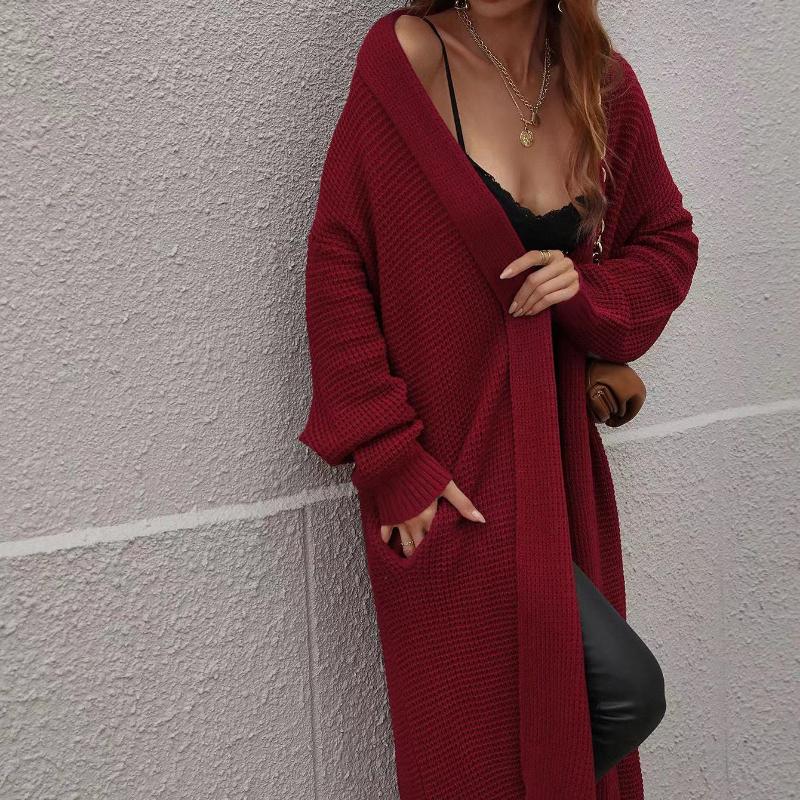 IHUASU Autumn and Winter Women's Knitted Cardigan Loose Solid Colour Jumper