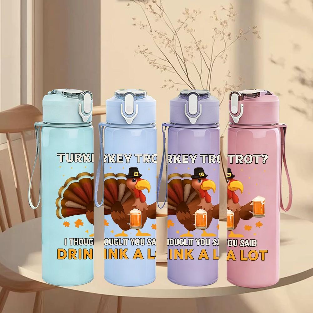 1PC Turkey Drink A Lot Humorous 750ml Color Plastic Sports Water Bottle Leakproof Flip Straw Lid Suitable for Sports Office Home Use