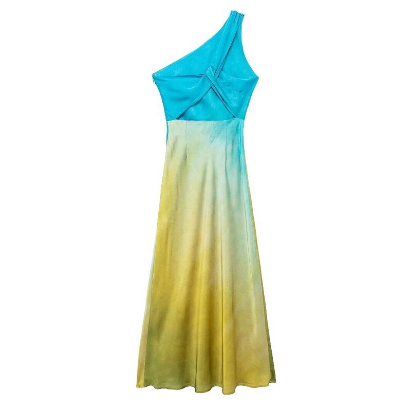 Fashion Style 2024 Summer New Arrival Women's Clothing Design Asymmetric Tie-Dye Satin Long Dress 8247490