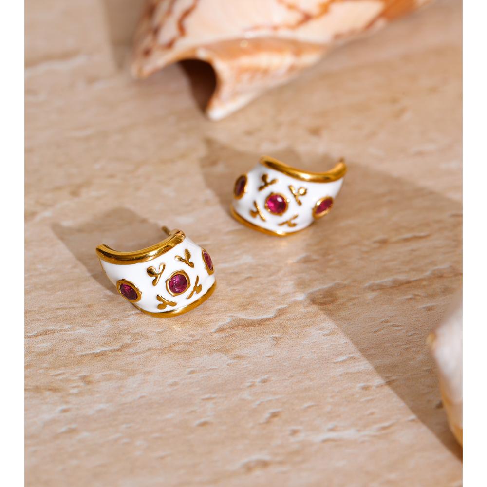 Eetit Белые эмалевые серьги-хагги C-образной формы с цирконием для женщин, из нержавеющей стали, для повседневной носки, высококачественная шикарная бижутерия, гипоаллергенные