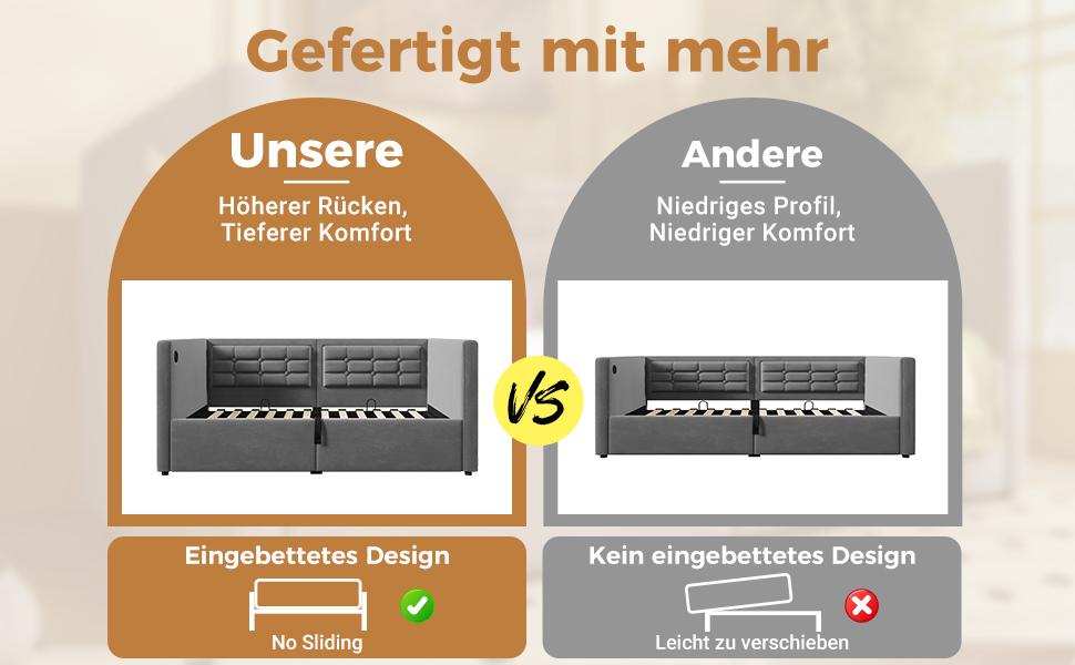 Sofa Bed 90x200 cm, Single Sofa Bed with Hydraulic Storage USB & Type-C Charging, Guest Bed with Slatted Base, Grey, Velvet, Without Mattress.