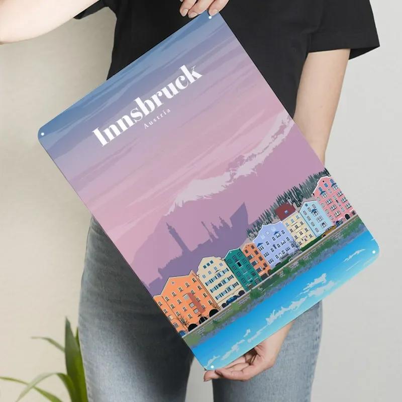 Travel to Innsbruck Metal Sign Landscape Poster Vintage Interior Decoration Custom Tinplate Plaques for Wall Art Decoration Room
