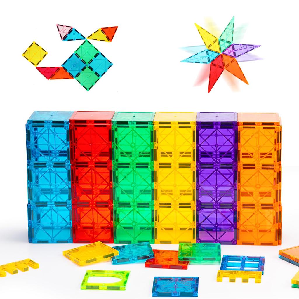 Gemmicc 100PCS Magnetic Tiles Building Blocks for Kids STEM Approved Educational Toys Magnetic Puzzle Building Blocks for Boys Girls Comes with 2 Cars