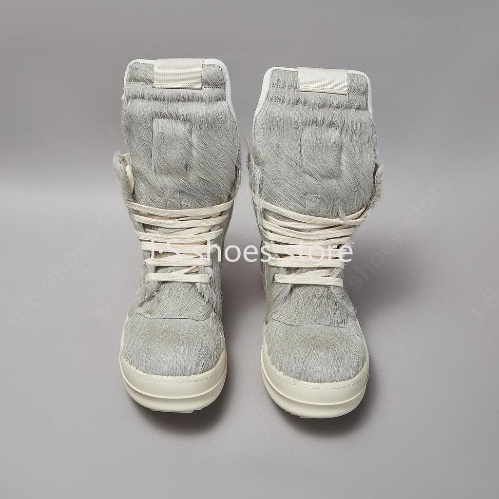 R-o Мужские ботинки Серый конский волос Высокие кроссовки Женские кроссовки Роскошные кроссовки Повседневная обувь Молния Серый конский волос Плоские ботильоны