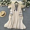 Chic Vintage Embroidered Loose Slim Elegant Fairy Korean Fashion Boho Sundress Women Clothing Long Dress