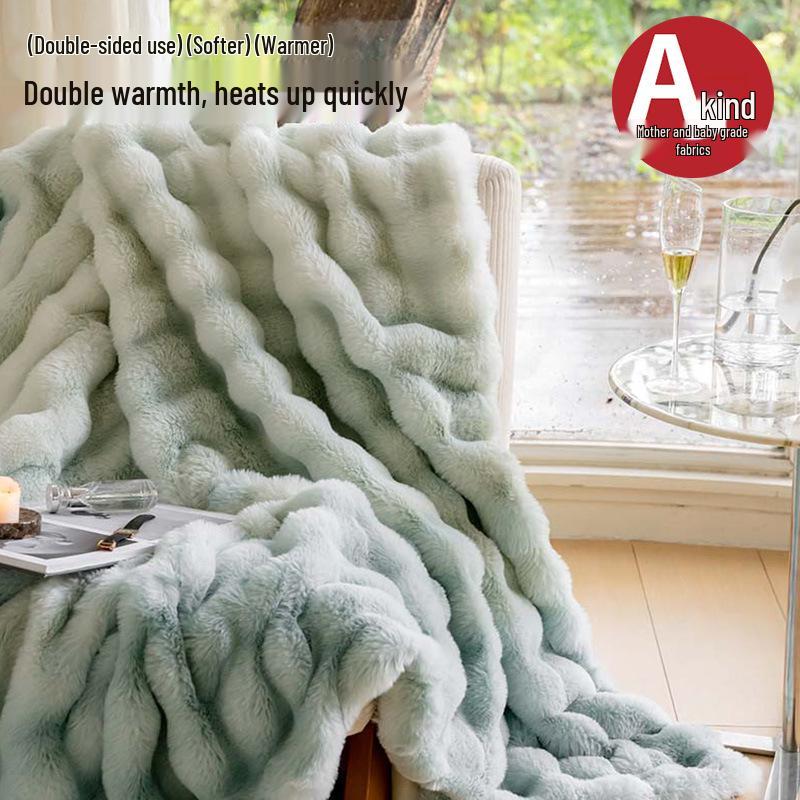 Утолщенное фланелевое зимнее одеяло: Шаль из кроличьего меха, кораллового флиса для офисного сна, кондиционирования воздуха и использования на диване
