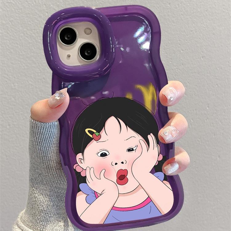 Милая девушка с надутыми губами, подходит для 16promax Apple Phone Case 15 Прозрачный силикон 14 Мультфильм 13 Двойной кронштейн Xr