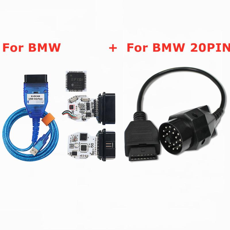Full Chips For BMW K+DCAN K+CAN K-Line With Switch FTDI FT232RL OBDII Diagnostic Interface 20pin Cable For BMW Scanner