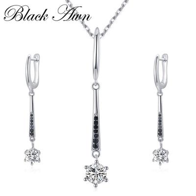Женские комплекты ювелирных изделий из черного циркона, длинные серьги и ожерелья для женщин