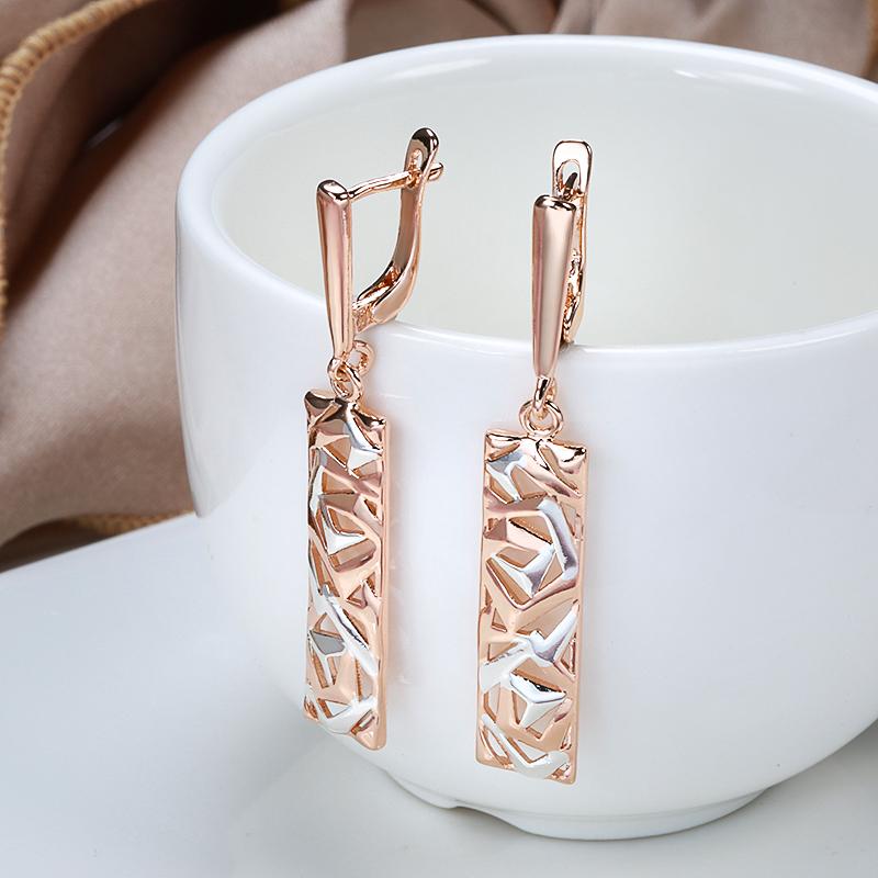 Kinel Rose Gold Color Square Long Earrings For Women Silver Mix Boho Jewelry