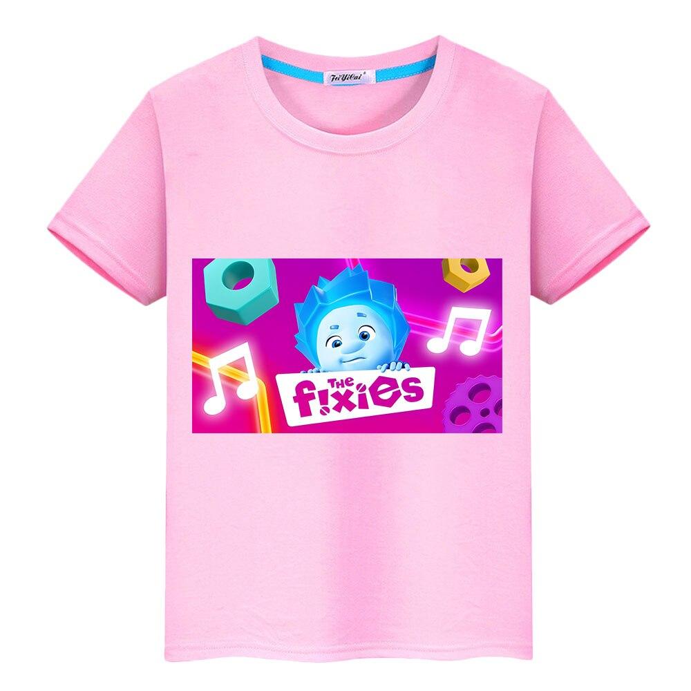 Фиксики, летние милые футболки с русским аниме, одежда для мальчиков и девочек, футболка из 100% хлопка, повседневные короткие топы с принтом, цельная детская одежда y2k
