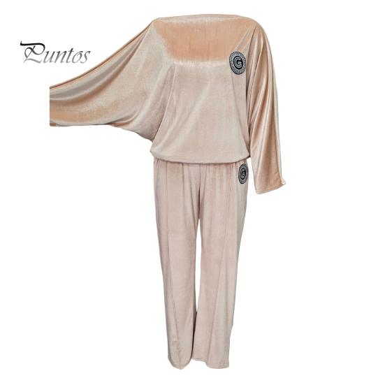 Женский комплект из 2 предметов: топ, брюки, бархатный круглый вырез, рукава «летучая мышь», блузка, широкие брюки, однотонный спортивный костюм на каждый день, осенне-весенний спортивный костюм