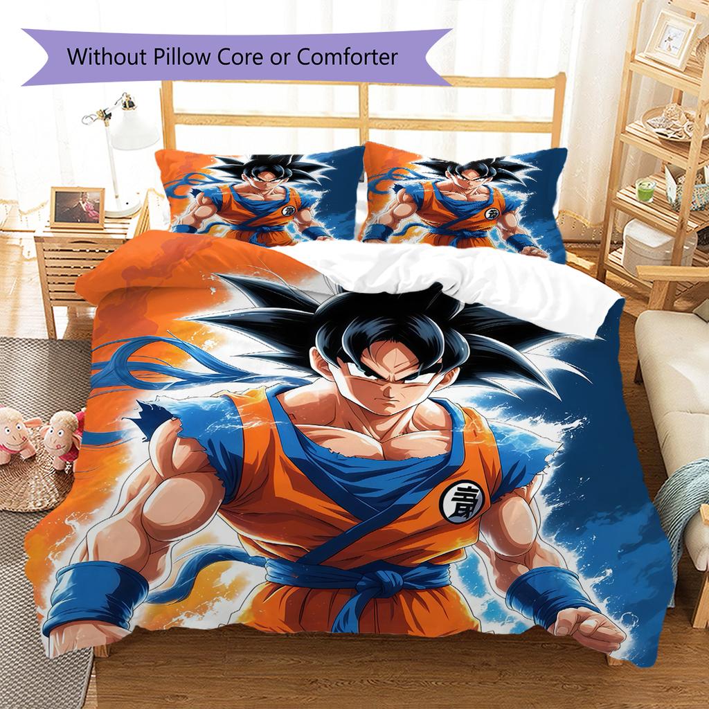 Постельное белье с узором Сон Гоку, Комплект с одеялом, Пододеяльник, Наволочка, Домашний подарок на день рождения (1 пододеяльник + 2 наволочки, без наполнителя)