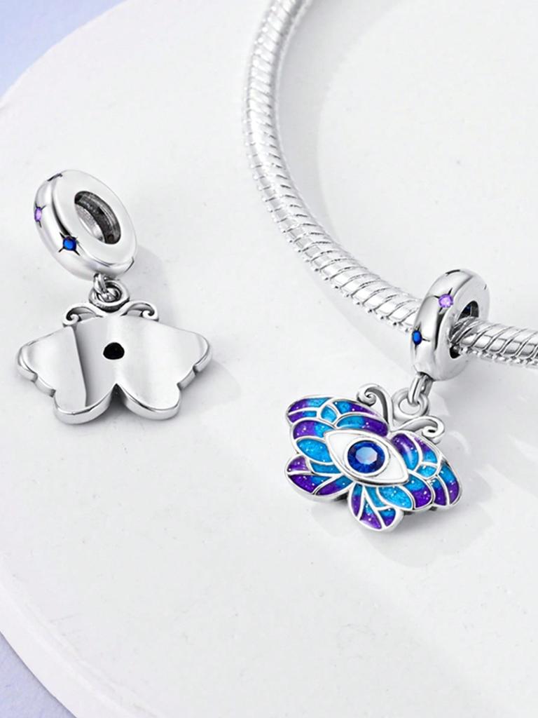 Синий светлячок Разноцветные бабочки Бусины Шарм Медное покрытие Подходит для шармов Медь Оригинальный браслет Для изготовления украшений DIY Шарм