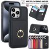 Wallet Cards Slot Finger Ring Holder Leather Case For iPhone 15 14 13 12 Pro Max Xs Max Xr 8 / Samsung S24 S23 S22 S21 Ultra Plus A14 A13 A54 A53 A52