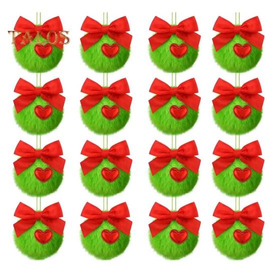 12/16 шт. Рождественские подвесные украшения 6 см зеленые пушистые шарики бант декор легкий многоразовый елочный кулон праздничный декор подарки