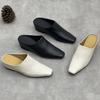 Genuine Leather Spring and Summer Fashionable Retro Women's Shoes with Toe Caps and High Heels Soft Cowhide Slippers
