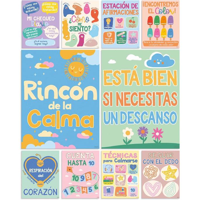 S&O Испанский язык Уголок спокойствия Классные терапевтические плакаты - Принадлежности для уголка успокоения - Диаграмма чувств - Диаграмма эмоций для детей - Испанский