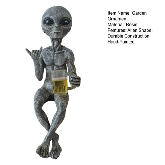Украшение для сада с защитой от ультрафиолета, статуя инопланетянина, расписанная вручную, забавная грубая скульптура инопланетянина, украшение для дома и двора