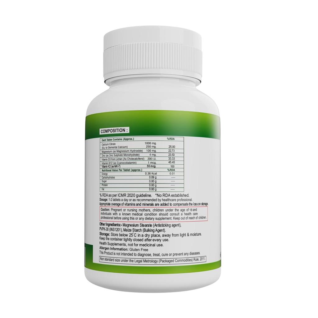 Nveda Calcium Supplement 1000 Mg with Vitamin D3 Magnesium Zinc K2 B12 for Bone Joint & Immunity Support 60 Tablets