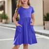 Children's Skirt Round Neck Short Sleeve Princess Dress Fashion Casual Pocket Dress For Girls