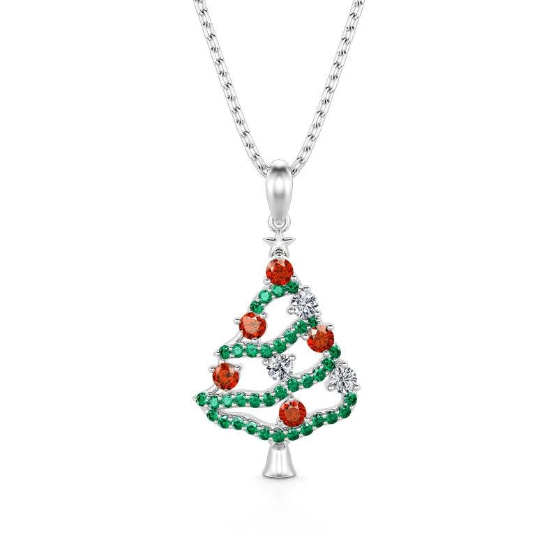 Huitan Christmas Tree Pendant Necklace New Year Gift for Women Colorful CZ Bling Bling Neck Accessories Party Statement Jewelry
