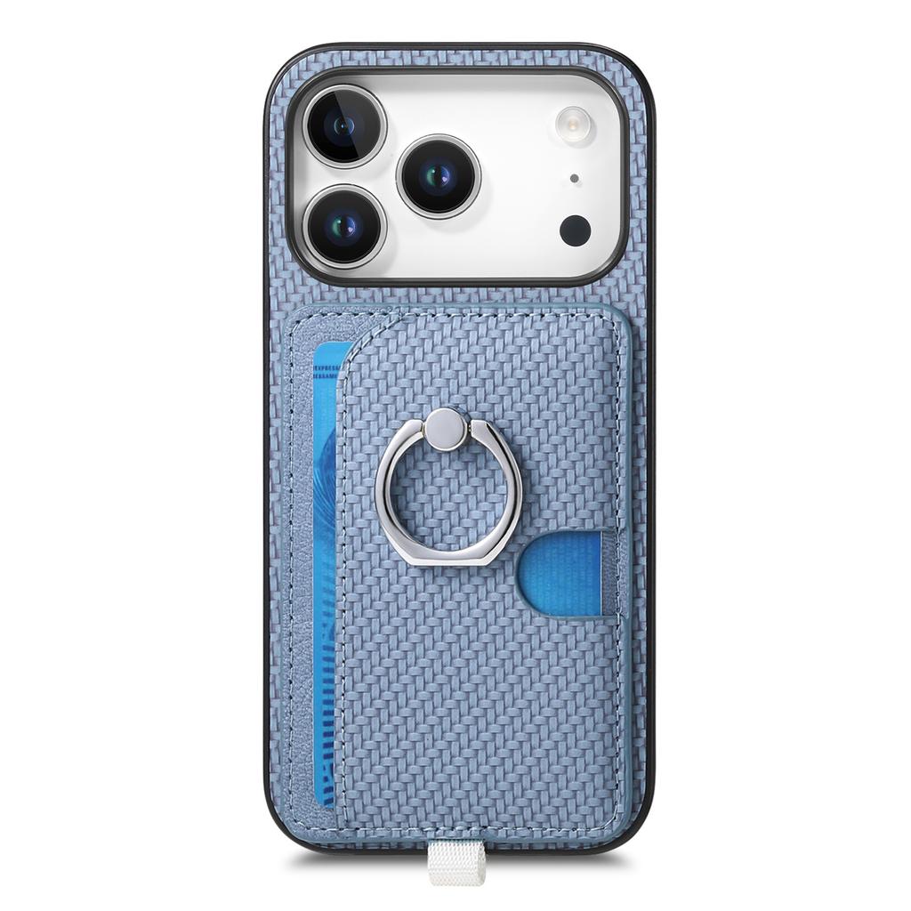 For iPhone 17 Pro Case Ring Kickstand Leather Back Cover with Magnetic Detachable Card Holder