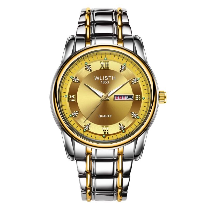 Mens Stainless Steel Watch With Date Day Display 30M Water Resistant Quartz Chronograph Style Casual Fashion Timepiece