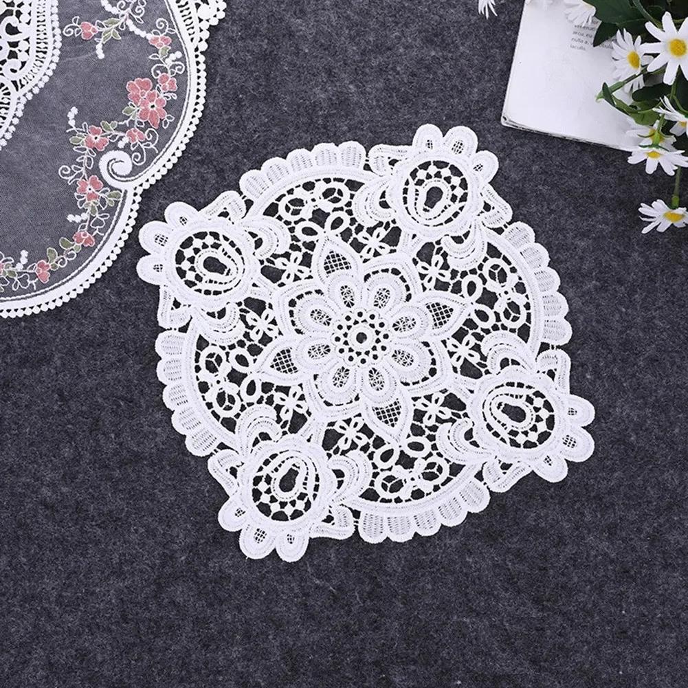 Кружевная салфетка под прибор 19*19 см/20*20 см Круглые кружевные салфетки Вязаные крючком Круглые кружевные салфетки Подставка под тарелку Чашка