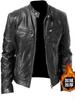 Men's Genuine Leather Jacket with Zipper Details, Stand Collar, Multiple Pockets, Slim Fit, Black and Brown